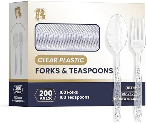 200 Count Black Plastic Silverware Heavy Duty - Black Plastic Forks And Spoons Set - BPA Free Plastic Utensils Set - Heat Resistance Plastic Cutlery For All Occasions R-kay