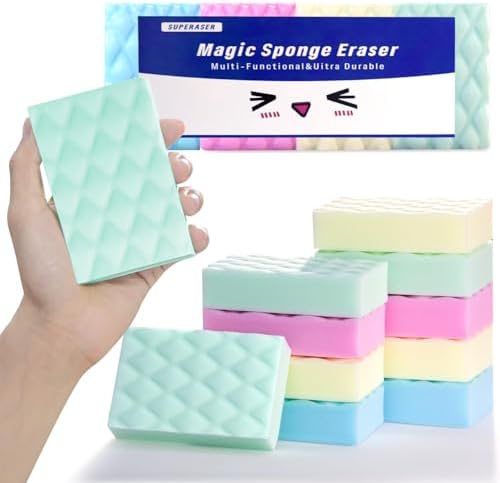 Magic Sponges Eraser,12 Pack Colorful Magic Cleaning Pads, Long Lasting, Premium Melamine Cleaning Sponges for Kitchen,Bathroom,Furniture,Sink, Universal Cleaner SUPERASER