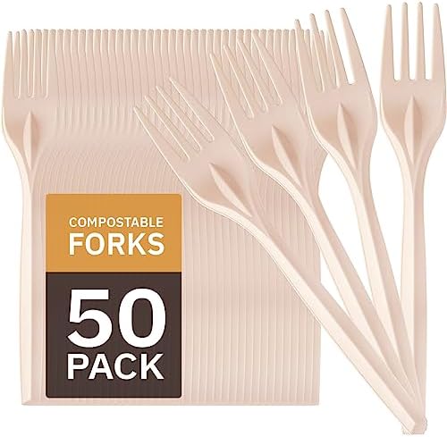 100% Eco Friendly Compostable Forks Disposable Forks Cornstarch Based 50 Large Disposable Utensils (6.7 in.) Durable and Heat Resistant Alternative to Plastic Forks Party Supplies THE PRO TN