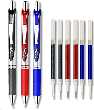 Pentel EnerGel Deluxe RTX Retractable Liquid Gel Ink Pens Pack of 3 with 4 Refills (Assorted - 0.7mm) Pentel