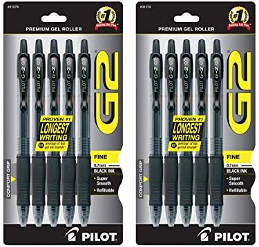 PILOT G2 Premium Refillable & Retractable Rolling Ball Gel Pens, Fine Point, Black Ink, 10-Pack (31078) (10 Pack) Pilot