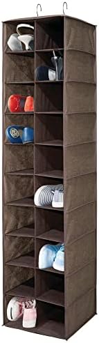 mDesign Soft Fabric Closet Organizer - Holds Shoes, Handbags, Clutches, Accessories - Large, 20 Shelf Over Rod Hanging Storage Unit - Textured Print - Espresso Brown MDesign