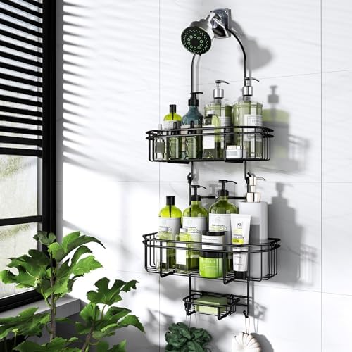 WXCGX Hanging Shower Caddy Over Shower Head Organizer: Stainless Rustproof Bathroom Shower Storage Rack Basket with Soap Holder, Hooks - Large Capacity Shower Shelf for Shampoo, Conditioner, Body Wash Wxcgx