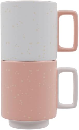 American Atelier Stackable Coffee Mugs 2 Pc Set | 14oz Ceramic Cups for Kitchen Countertop, Tabletop, Island, or Café Display | Gift for Tea & Coffee Lovers (Blue) American Atelier