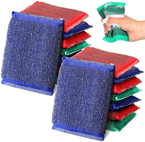 Roshtia 16 Pack Steel Dish Sponge Scrub Sponge for Kitchen Multipurpose Dish Scrubber Household Cleaning Sponges Non Scratch Sponges for Cleaning Dishes, Pans, Pots and Hard Stains, Color Random Roshtia