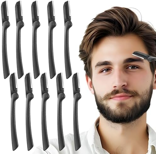 10Pack Folding Eyebrow Razors,Dermaplane Razor for Men, Multi-Function Facial Shaver Practical Hair Remover Blade Foldable Peach Fuzz Removal Dermaplaner to Exfoliate & Refresh the Skin(Black) Andibro