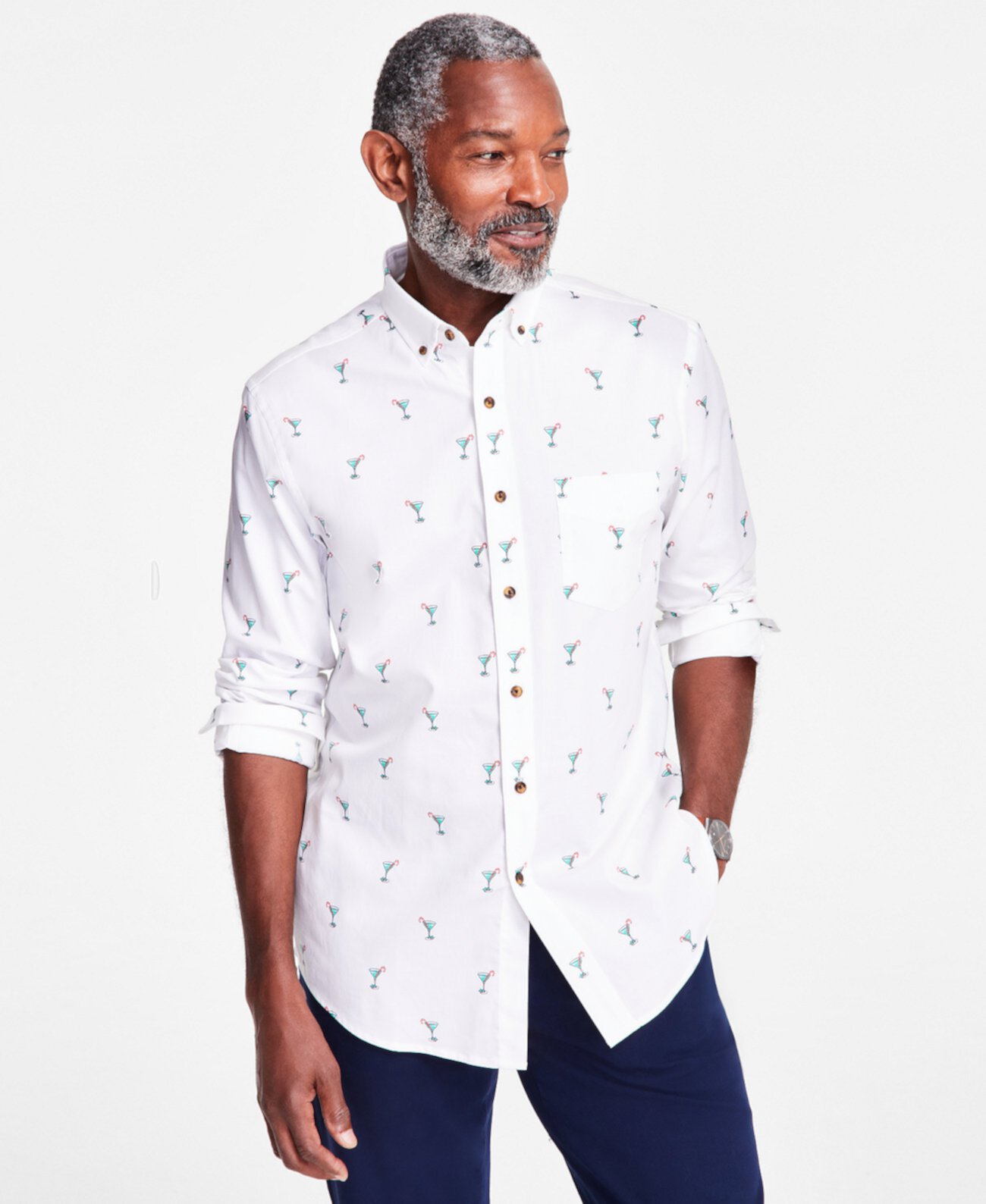 Men's Brushed Cotton-Blend Candy-Cane Print Shirt, Exclusively at Macy's Club Room