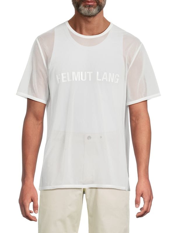 Футболка с логотипом Helmut Lang из шифона с короткими рукавами, свободный крой Helmut Lang