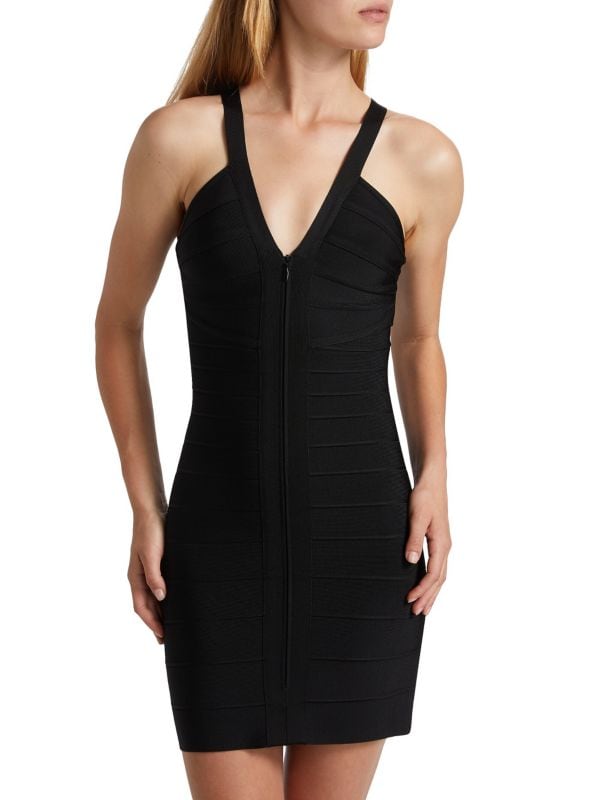 Мини-платье Icon Bandage с глубоким V-образным вырезом и застёжкой, Herve Leger Herve Leger