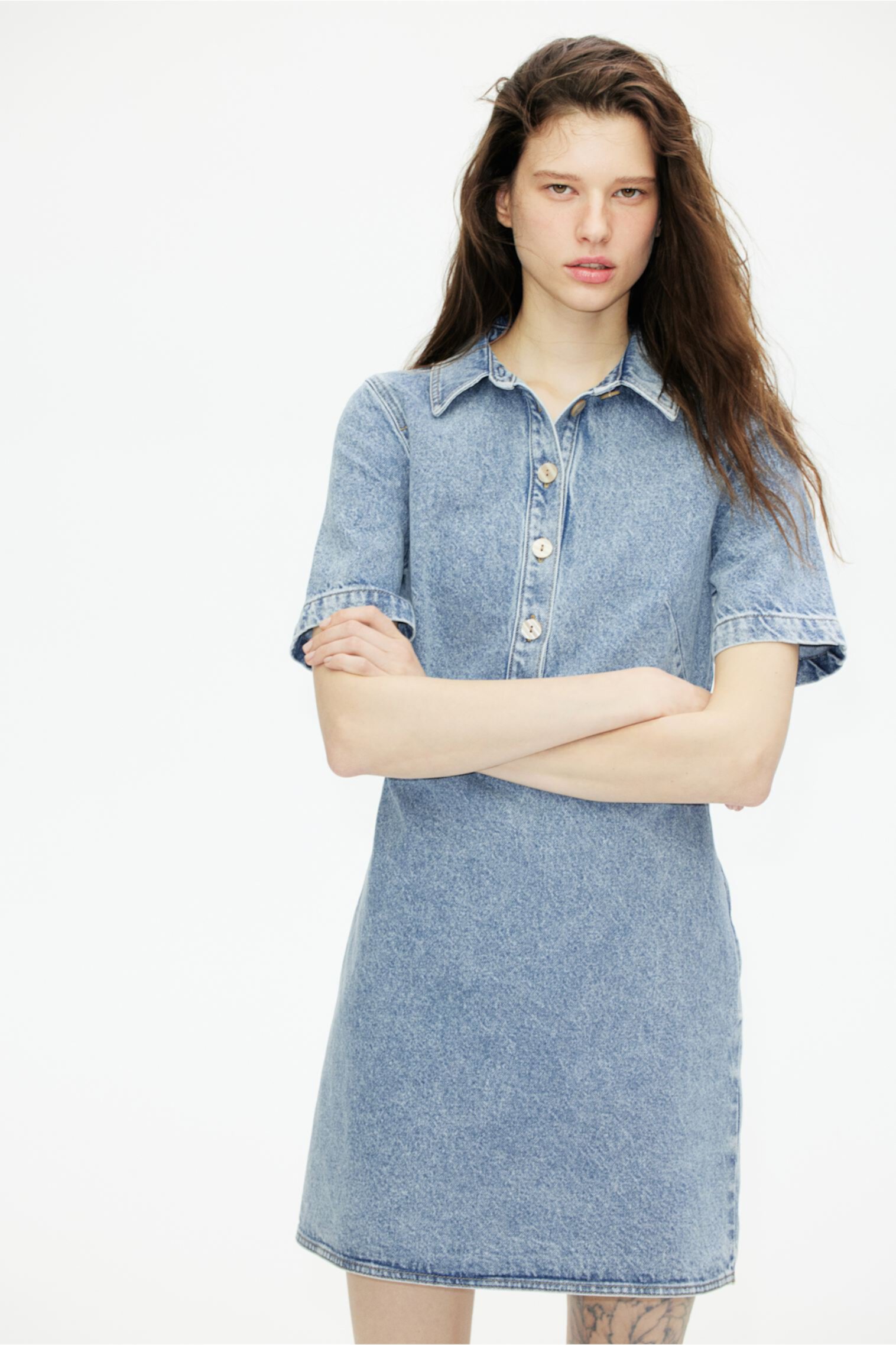 Denim Dress with Collar H&M