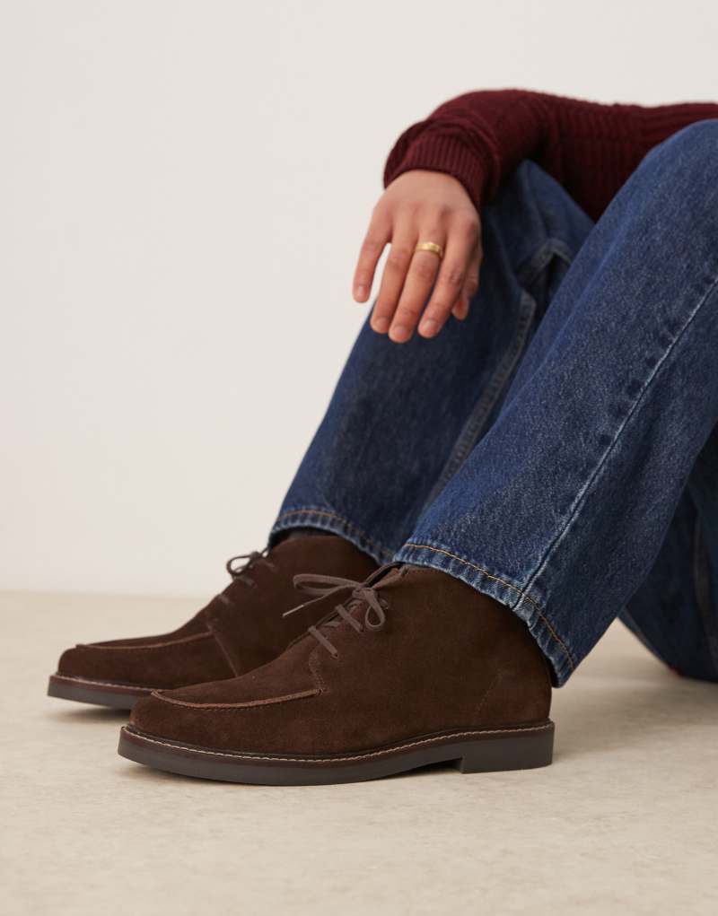 ASOS DESIGN lace up desert boots in brown suede with apron toe Asos Design