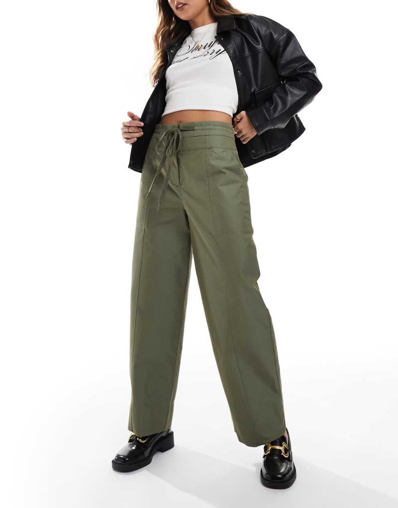 ASOS DESIGN barrel pants with seam detail in khaki Asos Design