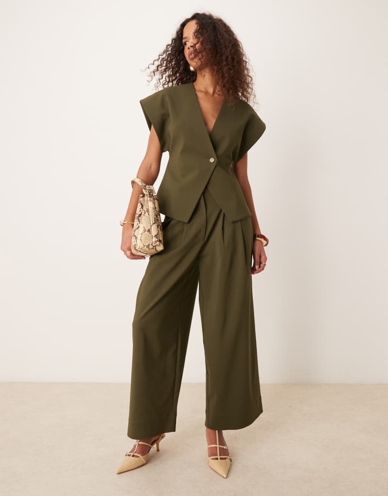 ASOS DESIGN cropped adjustable tab waist pants in olive - part of a set  Asos Design