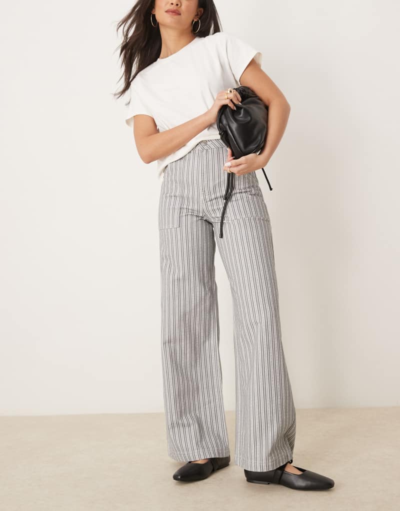 ASOS DESIGN wide leg jeans with oversized pockets in charcoal pinstripe Asos Design