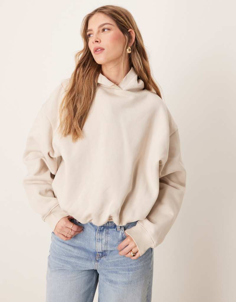 ASOS DESIGN hoodie with bubble hem detail in stone Asos Design