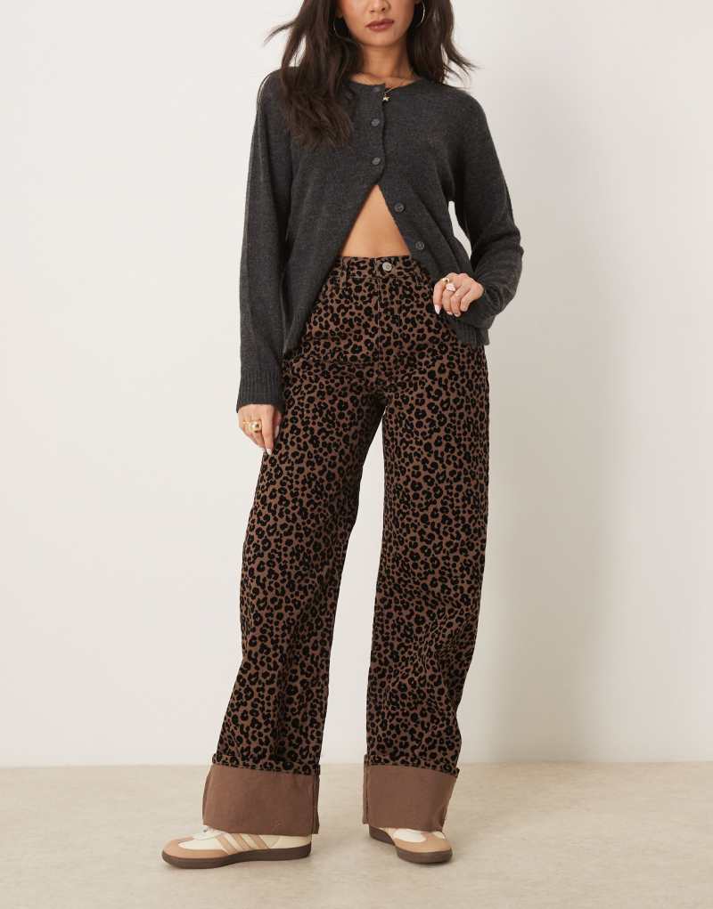 ASOS DESIGN flocked dad jean in dark leopard print Asos Design