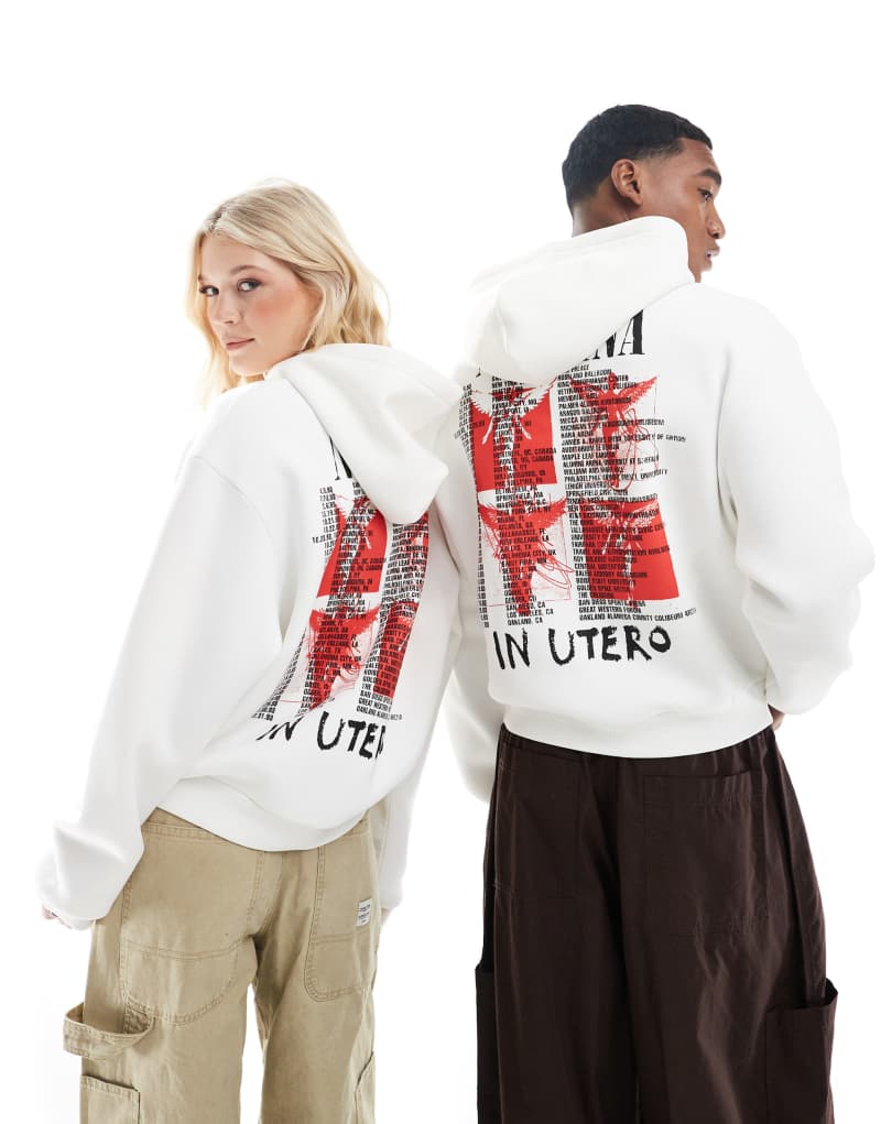 ASOS DESIGN unisex boxy oversized license hoodie with Nirvana prints in off white Asos Design