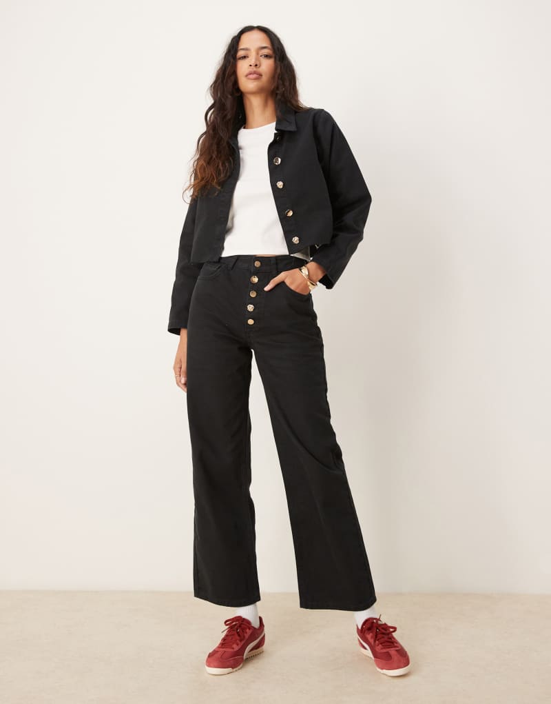 ASOS DESIGN dad jeans with gold detail button fly in black Asos Design