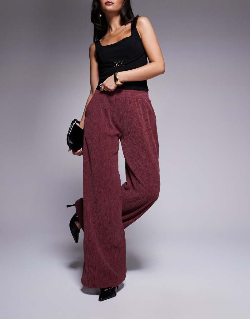 ASOS DESIGN textured wide leg pants in burgundy Asos Design