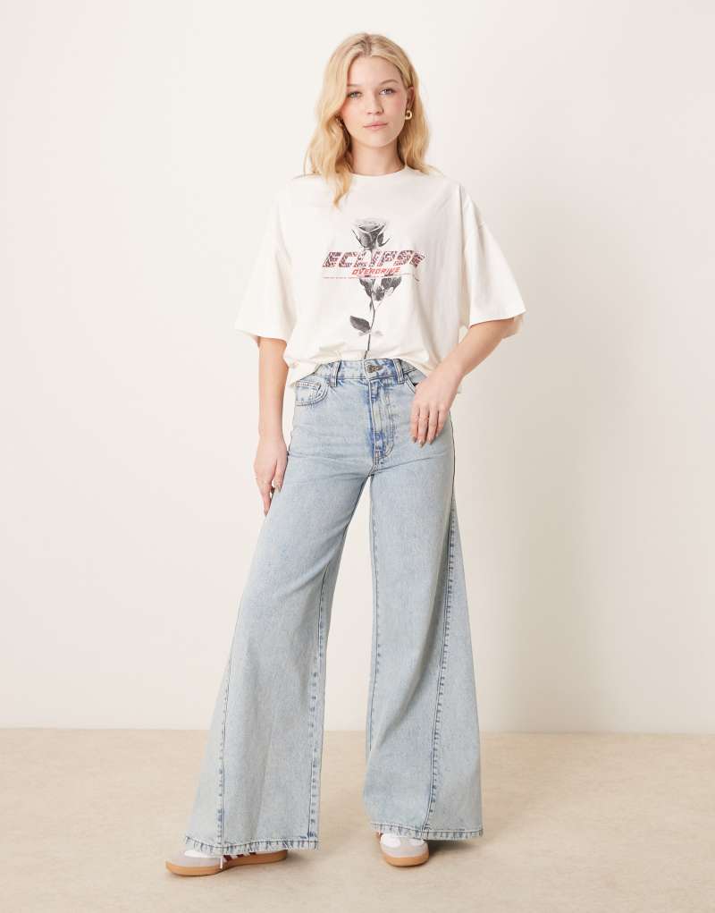 ASOS DESIGN super wide leg jeans with twisted seam in light blue Asos Design