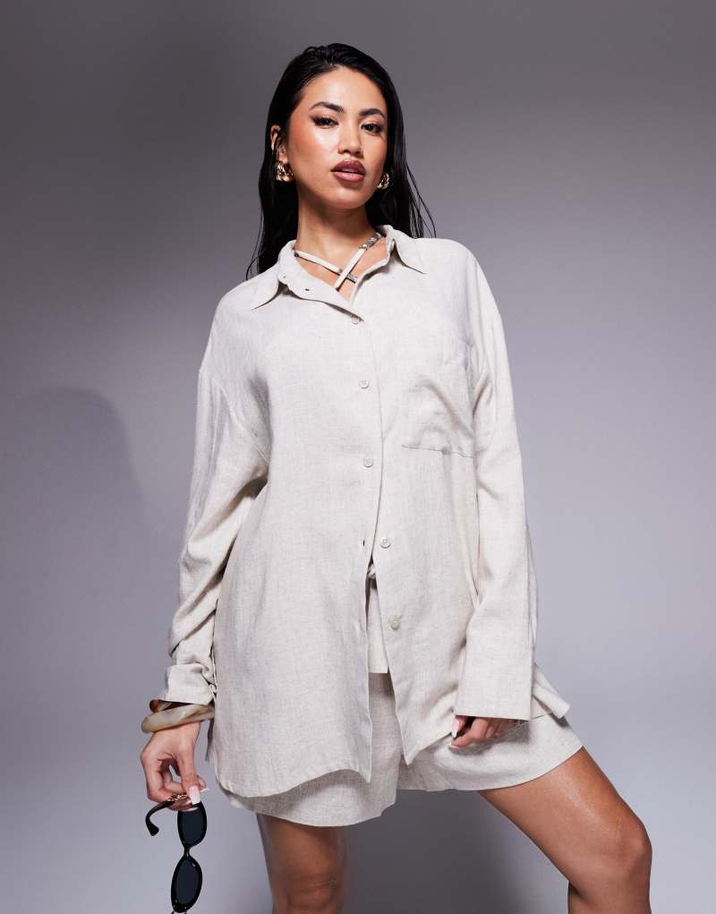 Льняная рубашка пляжная ASOS DESIGN Isabel oversized в нейтральном оттенке Asos Design