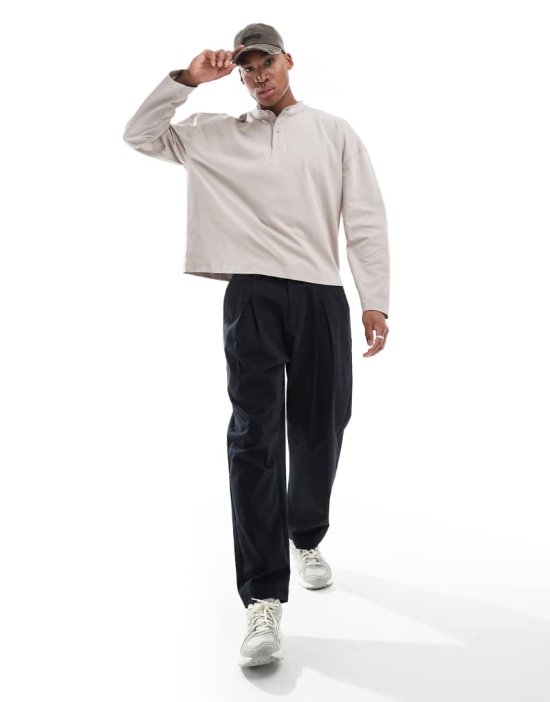 Oversized футболка-хенли ASOS DESIGN с высоким воротом и длинными рукавами Asos Design