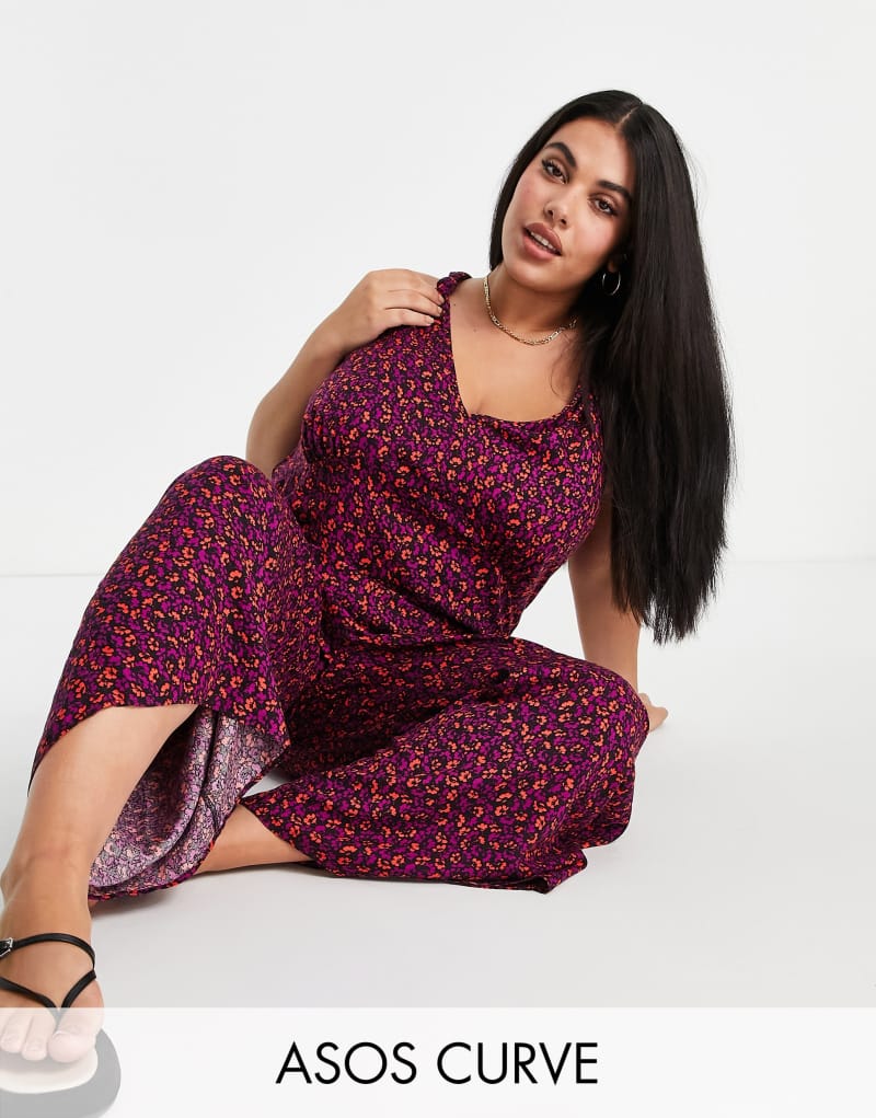 ASOS DESIGN curve 90s knot shoulder jumpsuit in dark floral  ASOS Curve