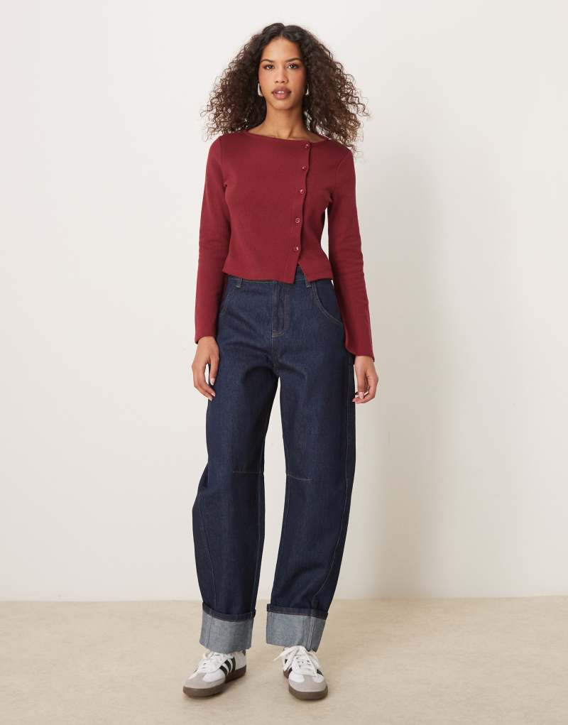 ASOS DESIGN tapered barrel leg jean with turn up Asos Design