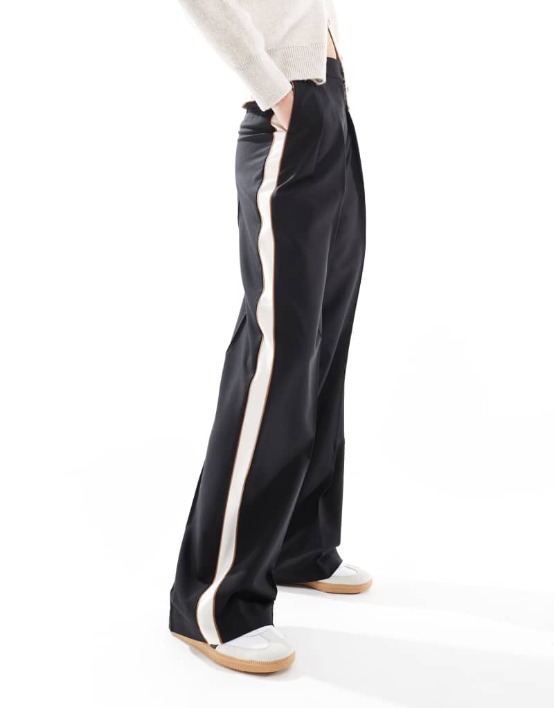 ASOS DESIGN Tall tailored relaxed pants with contrast piping in black Asos Design