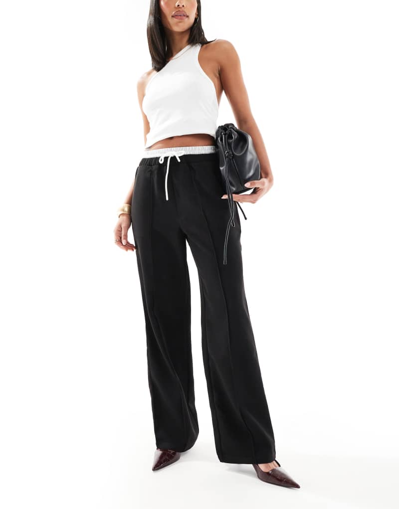 4th & Reckless tailored straight leg ruched waistband pants in black 4Th & Reckless