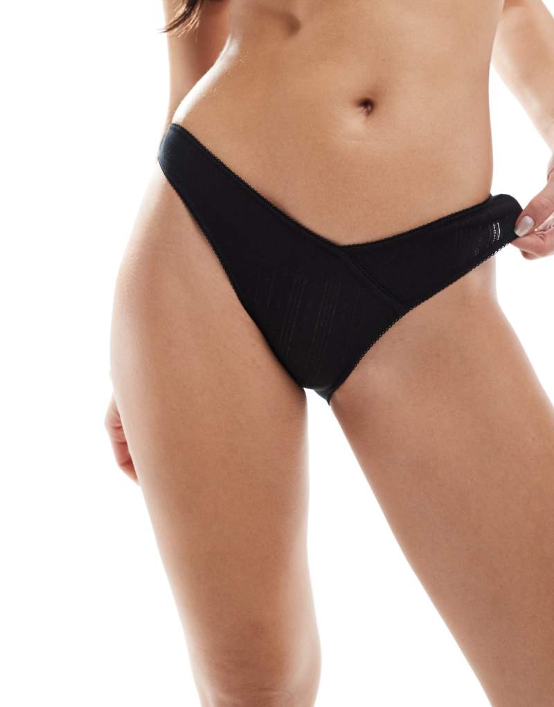 Cotton On v waist cotton pointelle bikini briefs in black Cotton On