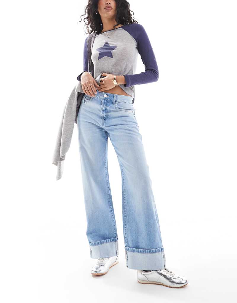 Cotton On straight cuff jean with ribbon detail in air blue Cotton On