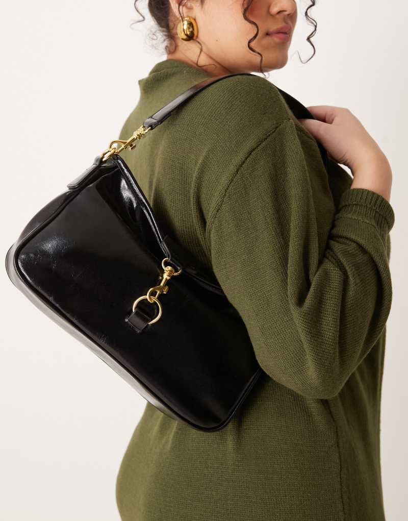 Glamorous slouch shoulder bag with gold clasp in black  Glamorous