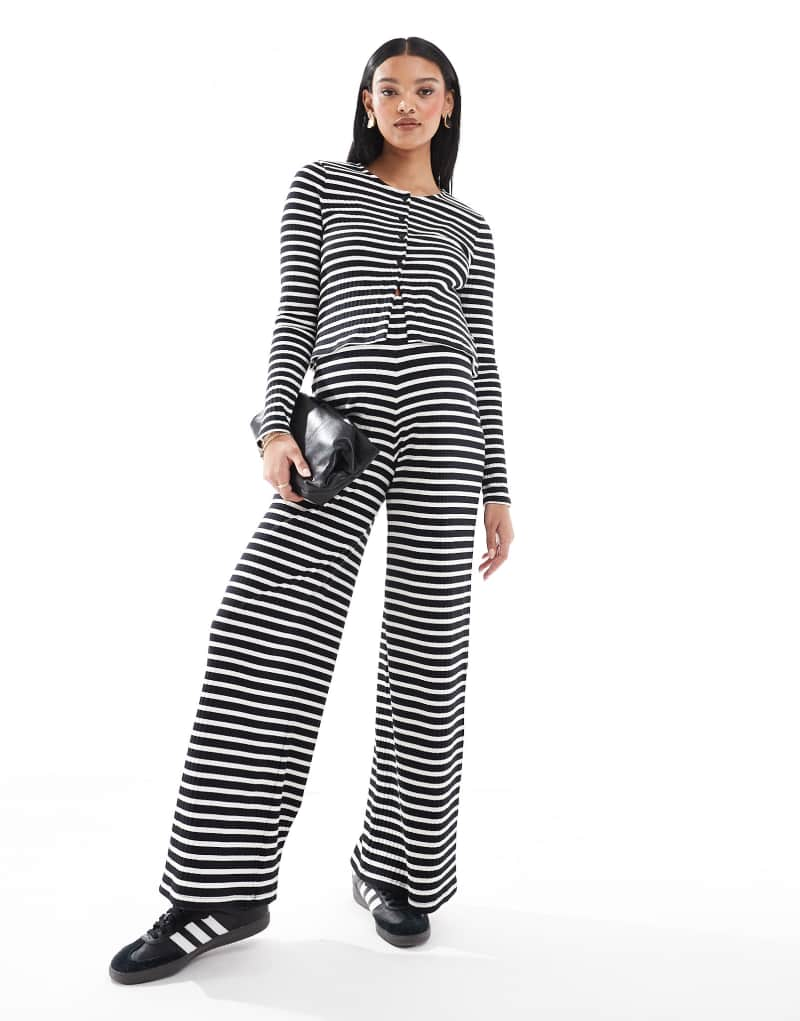 Mamalicious Maternity wide leg jersey pants in mono stripe - part of a set Mamalicious