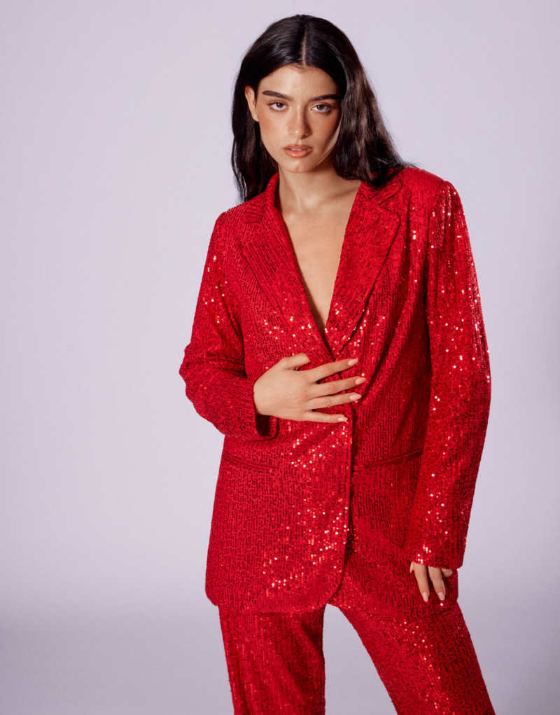 Pull&Bear x Dixie D'Amelio sequin blazer in red - part of a set Pull&Bear