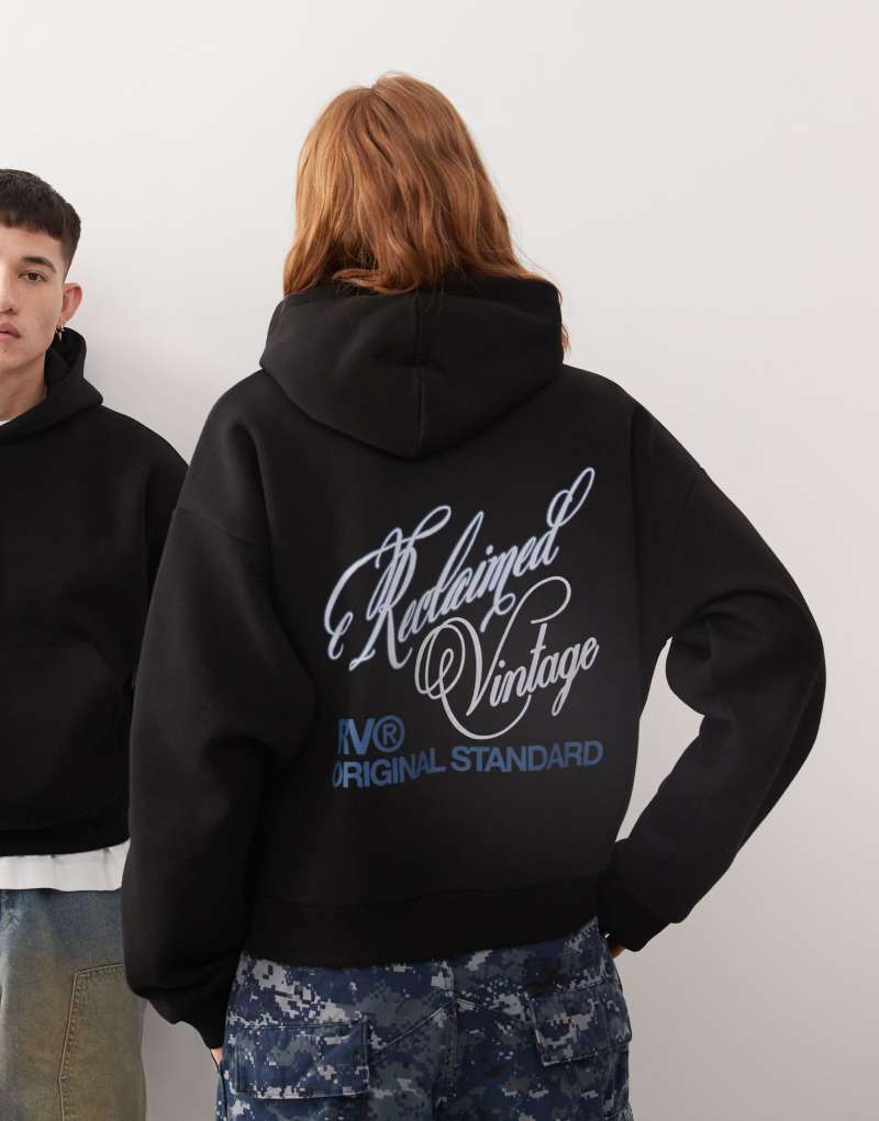 Reclaimed Vintage unisex oversized hoodie with back graphic in black Reclaimed Vintage