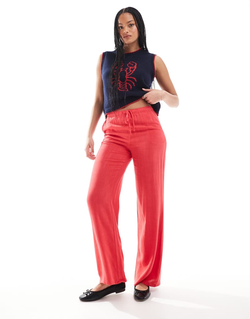 Stradivarius Tall tailored pull on pants in red  Stradivarius