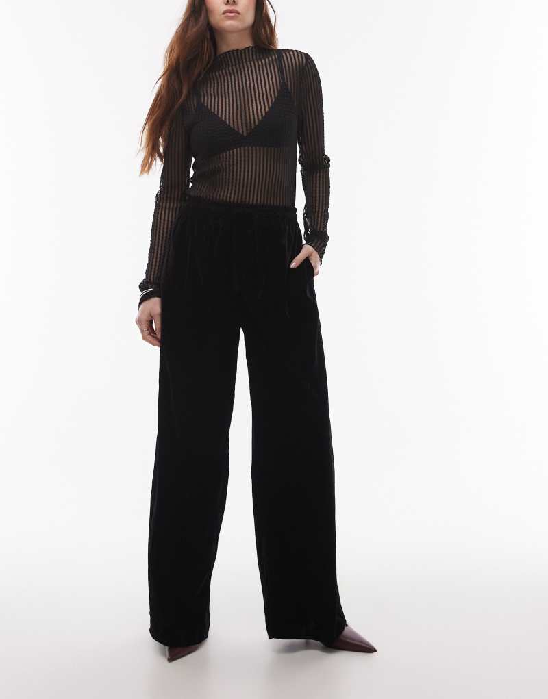 Topshop velvet tie waist sweatpants in black Topshop