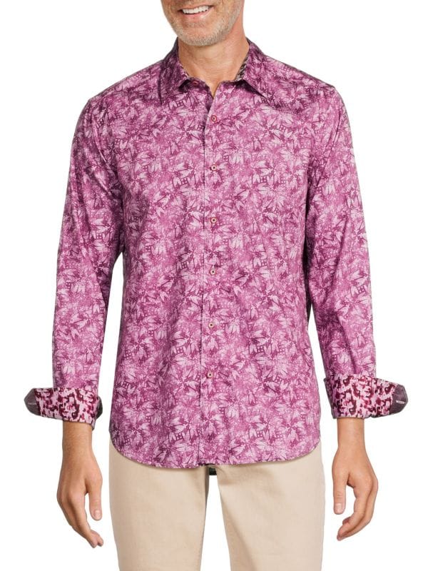 Спортивная рубашка Gentry Tropical от Robert Graham из 100% хлопка с длинными рукавами и контрастными манжетами Robert Graham