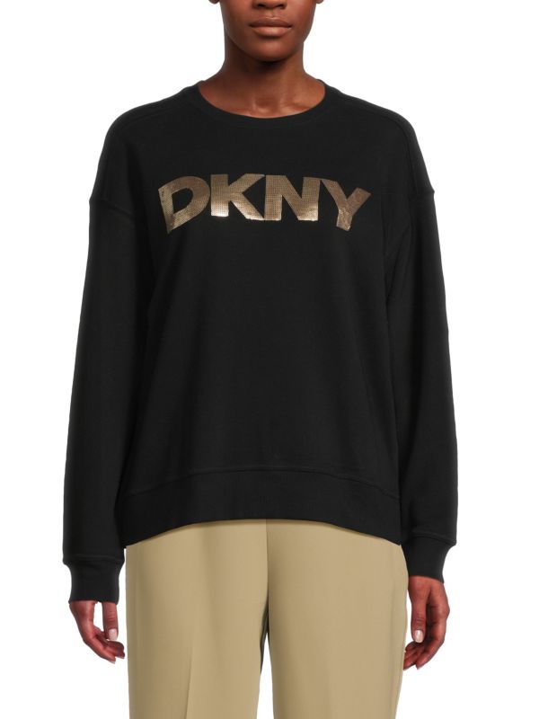 Худи с логотипом из пайеток DKNY с опущенными плечами, 100% хлопок, длинные рукава DKNY