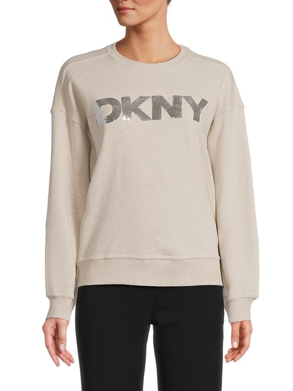 Худи с логотипом из пайеток DKNY с опущенными плечами, 100% хлопок, длинные рукава DKNY