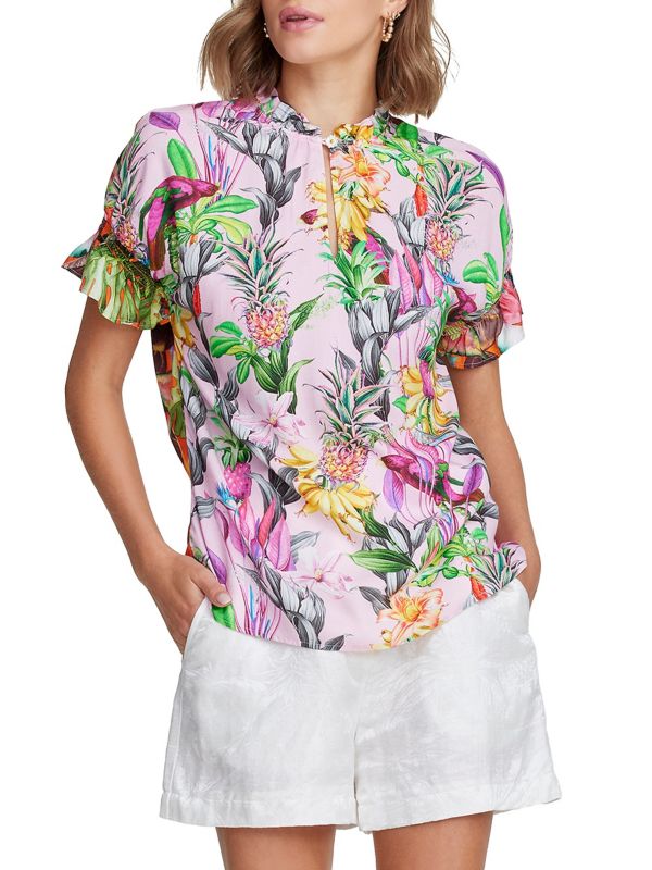 Paige Palm Print Keyhole Blouse Robert Graham