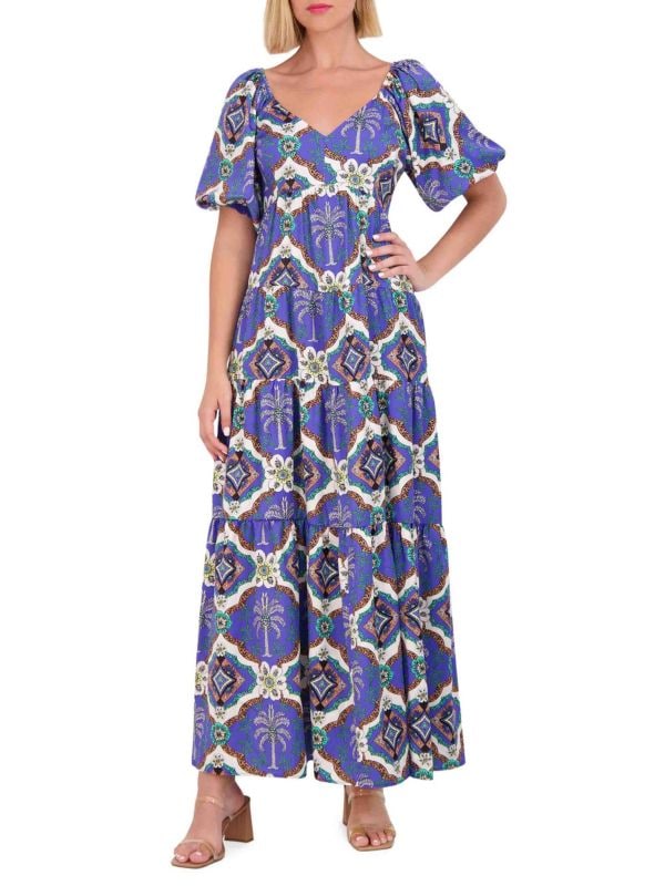 Print Puff Sleeve Maxi Dress Vince Camuto