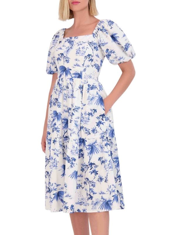 Floral Cotton Fit & Flare Midi Dress Vince Camuto