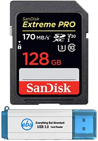 SanDisk Extreme Pro UHS-I 128GB SD Card Works with Sony a1 - Memory Card Compatible with Sony Alpha Cameras Class 10 (SDSDXXY-128G-GN4IN) Bundle with (1) Everything But Stromboli SDXC 3.0 Card Reader Everything But Stromboli