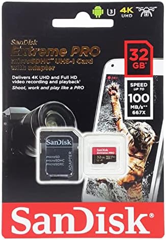 SanDisk Extreme PRO microSDHC Memory Card Plus SD Adapter up to 100 MB/s, Class 10, U3, V30, A1 - 32GB SDSQXCG-032G SanDisk