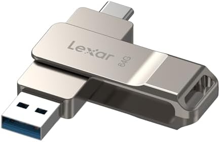 Lexar D40E 64GB Dual Drive USB 3.2 Gen 1 Type-C™ Jump Drive, USB-C Flash Drive Metal Housing Swivel Design Thumb Drive (LJDD40E064G-BNSNG) Lexar