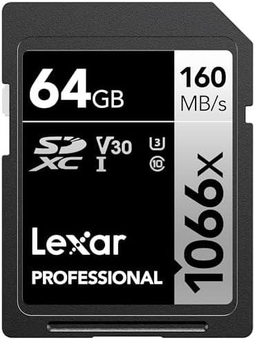 Lexar 64GB Professional 1066x SDXC Memory Card, UHS-I, C10, U3, V30, Full-HD & 4K Video, Up To 160MB/s Read, for DSLR and Mirrorless Cameras (LSD1066064G-BNNNU) Lexar