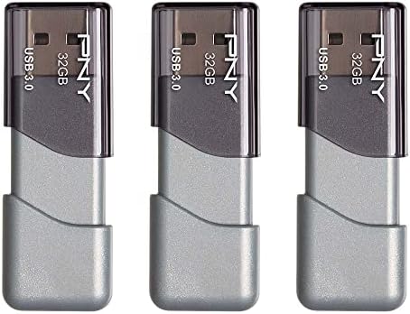 PNY 32GB Turbo Attache 3 USB 3.0 Flash Drive, Grey (Pack of 3) PNY