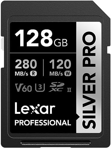 Lexar 128GB Professional Silver SDXC Memory Card, UHS-I, C10, U3, V30, 4K Video, Up to 205/140 MB/s Read/Write, for Professional Photographer, Videographer, Enthusiast (LSDSILV128G-BNNNU) Lexar